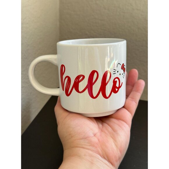 Hello Kitty Script Face Mug | 13 oz Ceramic | Stackable Sanrio Cup | Pre-Loved - Picture 4 of 7